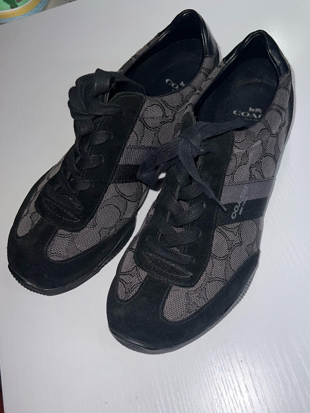 Coach Gray and Black Signature Logo Lace-Up Sneakers Size 8